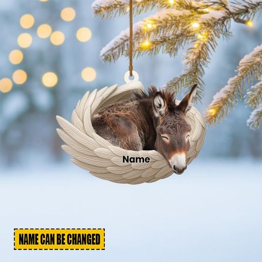 Discover Personalized Donkey Sleeping Angel Wings Ornament, Donkey Christmas Ornament Decor, Donkey Car Ornament, Donkey Xmas Gift ID-1031-HTJX
