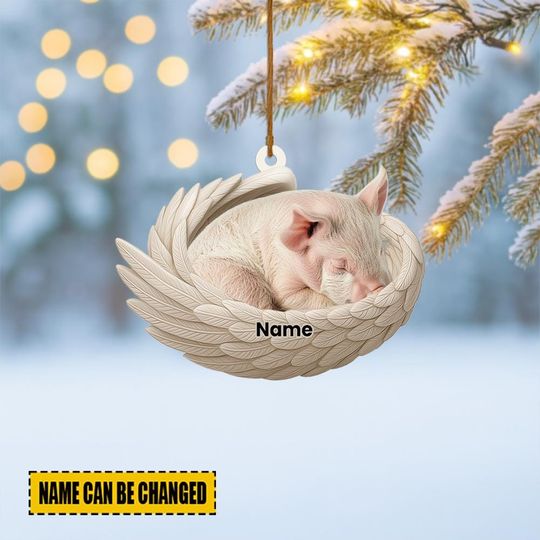 Discover Personalized Pink Pig Sleeping Angel Wings Ornament, Pig Christmas Ornament Decor, Pig Car Ornament, Pig Xmas Gift ID-1031-TU2N