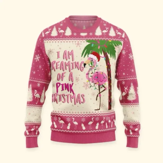 Pink Christmas Flamingo Ugly Christmas Sweater Tropical Holiday Jumper