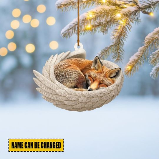 Discover Personalized Red Fox Sleeping Angel Wings Ornament, Fox Christmas Ornament Decor, Fox Car Ornament, Fox Xmas Gift ID-1031-GHCF