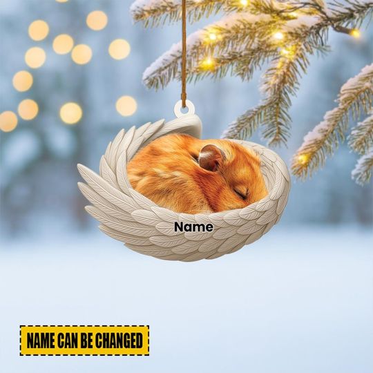 Discover Personalized Hamster Sleeping Angel Wings Ornament, Hamster Christmas Ornament Decor, Hamster Car Ornament, Hamster Xmas Gift ID-1031-GSIC