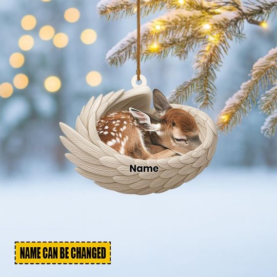 Discover Personalized Deer Sleeping Angel Wings Ornament, Deer Christmas Ornament Decor, Deer Car Ornament, Deer Xmas Gift ID-1031-DMHP
