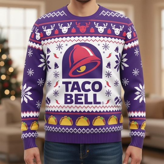 Taco Bell Ugly Christmas Sweater, Fast Food Holiday Sweater, Fun Xmas Sweater, Christmas Gift