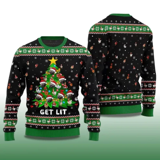Discover Get Lit Christmas Tree Dogs Ugly Christmas Sweater Funny Holiday Party Xmas Gift