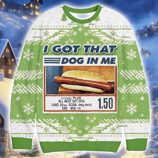 Discover Hot Dog Meme Ugly Christmas Sweater: Green Funny Food Holiday Knit