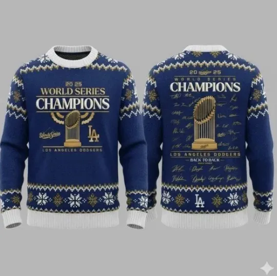 Dodgers Back To Back World Series 2025 Ugly Christmas Sweater