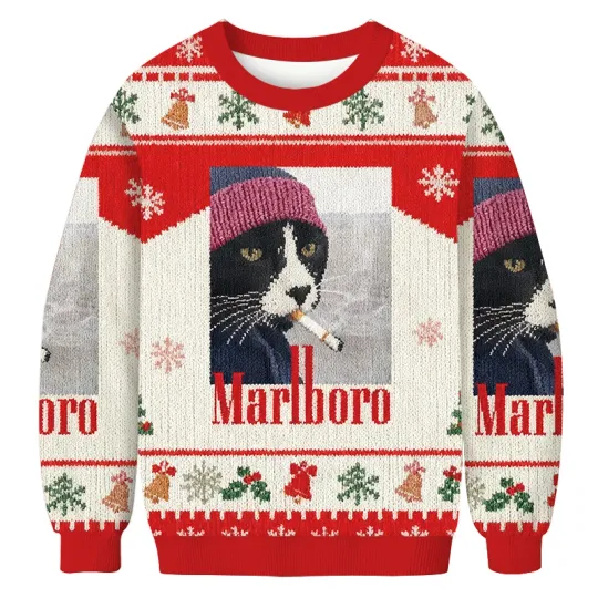 Discover Marlboro Smoking Cat Meme Funny Christmas Ugly Sweater, Christmas