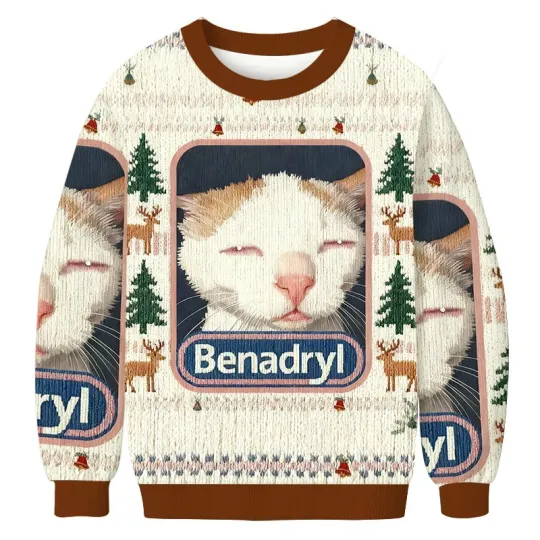 Discover Benadryl Cat Meme Christmas Ugly Sweatshirt Ugly Sweater Meme Cat Christmas