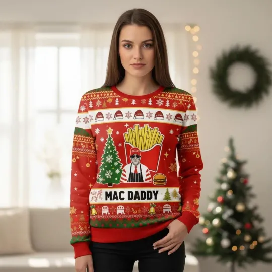Discover Mac Daddy Ugly Christmas Sweater Funny Fries Xmas Sweater Fast Food Ugly Sweater