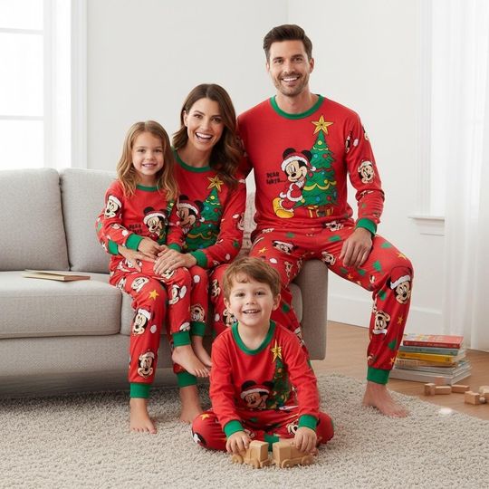 Discover Disney Long Sleeve Pajamas Set, Mickey Christmas Pajamas Family, Cartoon Matching Pajamas, Holiday Gift