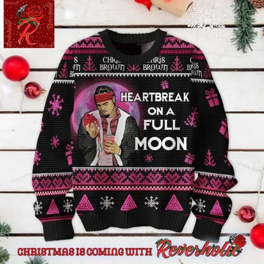 Discover Chris Brown Heartbreak On A Full Moon Xmas Gift For Fans Ugly Christmas Sweater