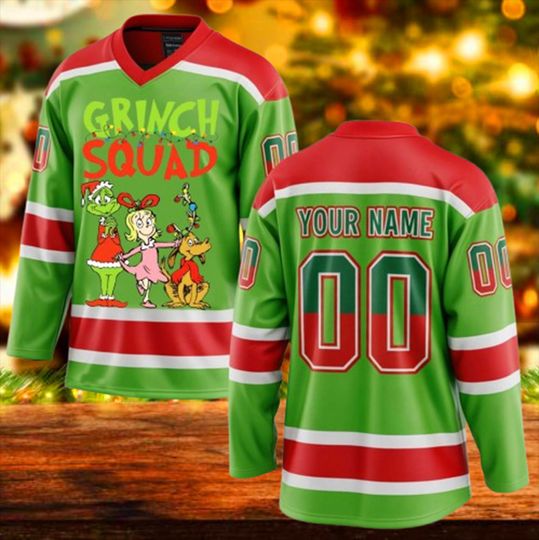 Personalized Funny Character Squad Christmas Hockey Jersey for Men