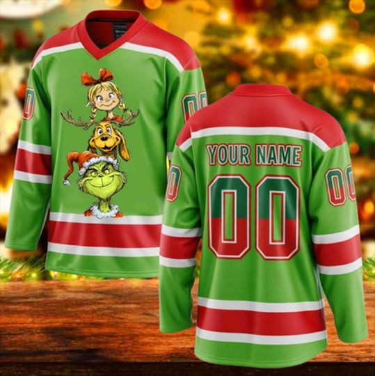 Discover Personalized Merry Christmas funny character Jersey, The funny character Christmas Hockey Jersey, Custom Name funny character Family, Funny funny character Hockey Jersey