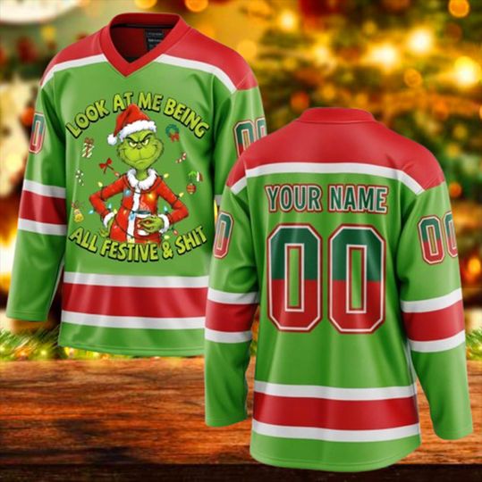 Discover Personalized Merry Christmas funny character Jersey, The funny character Christmas Hockey Jersey, Custom Name funny character Family, Funny funny character Hockey Jersey