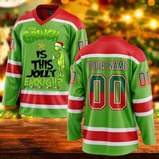 Personalized Jolly Funny Character Hockey Jersey for Men, Custom Name Family Christmas Jersey