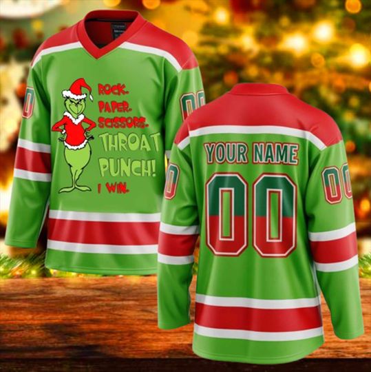 Discover Personalized Rock Paper Scissors Funny Character Men's Hockey Jersey