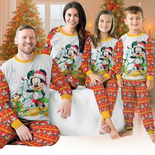 Discover Disney Mickey Christmas Pajamas Set, Family Matching Holiday Pjs, Mickey Mouse Festive Sleepwear For Men Women Kids, Xmas Gift