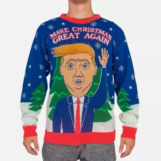 3D Trump Hair Ugly Christmas Sweater – Make Christmas Great Again