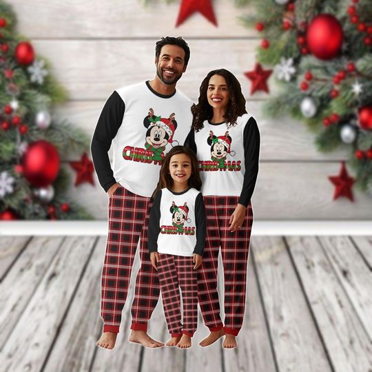 Discover Mickey Mouse Christmas Family Pajamas Set, Disneyland Holiday Pajamas, Merry Christmas Loungewear, Santa Mickey Xmas Tee And Pants