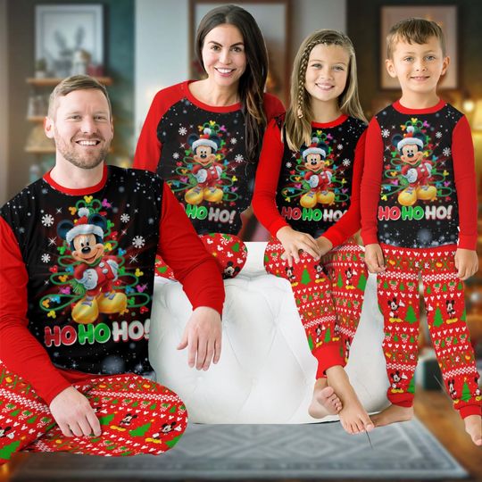 Discover Christmas Mickey Family Pajamas Set, Mickey Santa HoHoHo Pajamas, Disney Movie Xmas Shirt Pants Set, Disney Christmas Family Pajamas