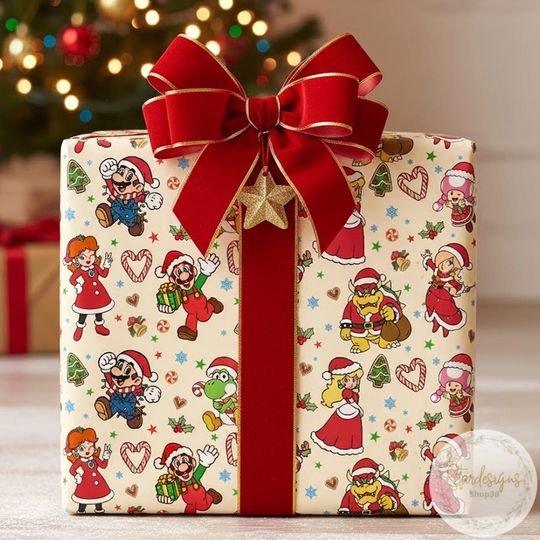 Discover Super Mario Bros Inspired Christmas Wrapping Paper | Santa Hats Christmas Wrapping Paper| Xmas Gift Wrap Paper