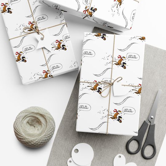 Discover Calvin and Hobbes Wrapping Paper Let's go exploring!