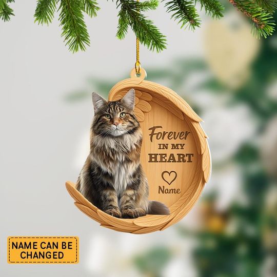 Discover Personalized Maine Coon Cat Angel Wings Ornament, Maine Coon Cat Forever In My Heart Christmas Ornament Decor, Cat Xmas Gift