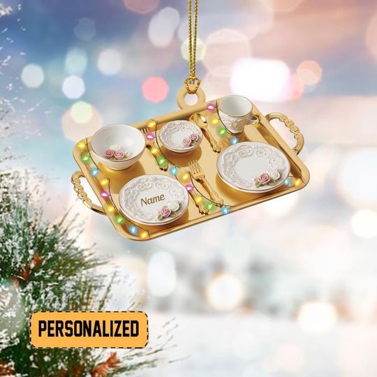 Discover Personalized Dinnerware Christmas Ornament, Baroque Plate Cup Set Ornament, Faux Porcelain Tableware Ornament, Kitchen Decor