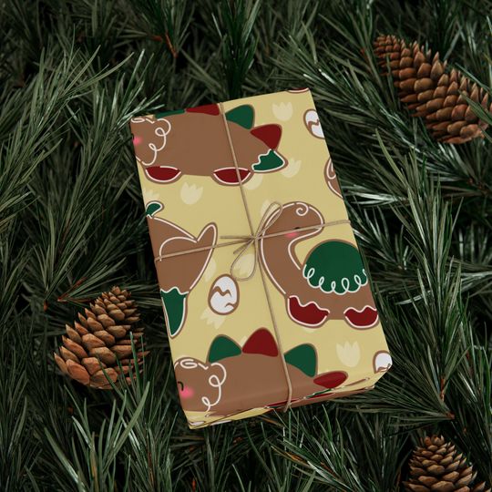 Discover Gingerbread Dinosaur Wrapping Paper / Gingerbread Theme Christmas / Christmas Wrapping Paper / Little Kid Dinosaurs / Wrapping Paper