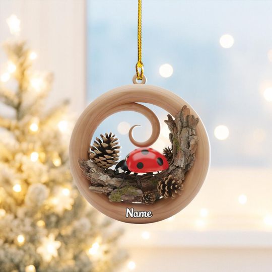 Personalized Ladybug Christmas Ornament, Ladybug Tree Trunk Ornament, Ladybug Tree Hollow Ornament, Ladybug Lovers Ornament Gift