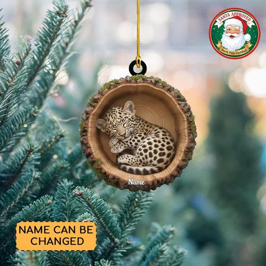 Discover Personalized Leopard Christmas Ornament, Leopard Tree Trunk Ornament, Leopard Tree Hollow Ornament, Leopard Lovers Ornament Gift
