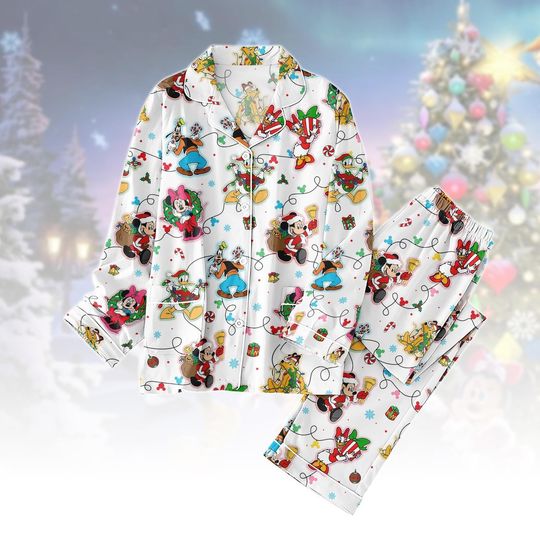 Discover Mickey And Friends Lights Christmas Pajamas Set, Mickey Minnie Pluto Donald Holiday Pajamas, Magic Castle Loungewear, Disney Xmas Pjs