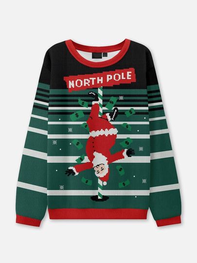 North Pole Santa Christmas Sweater, Xmas Festive Tee Top, Santa North Pole Christmas Sweatshirt