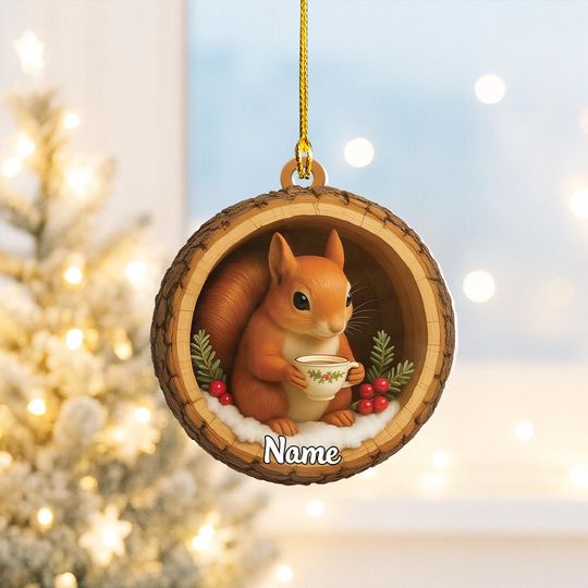 Discover Personalized Squirrel Christmas Ornament, Squirrel Tree Trunk Ornament, Squirrel Tree Hollow Ornament Decor, Squirrel Lovers Gift Thdso-2598