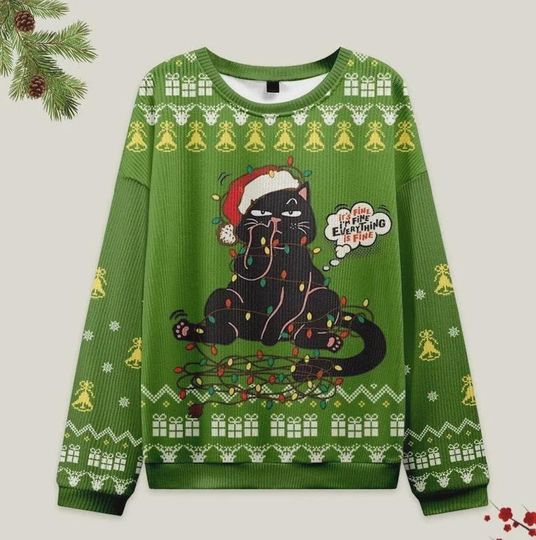 Discover Naughty Black Cat Christmas Ugly Sweatshirt