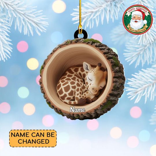 Discover Personalized Giraffe Christmas Ornament, Giraffe Tree Trunk Ornament, Giraffe Tree Hollow Ornament, Giraffe Lovers Ornament Gift Thdso-2644