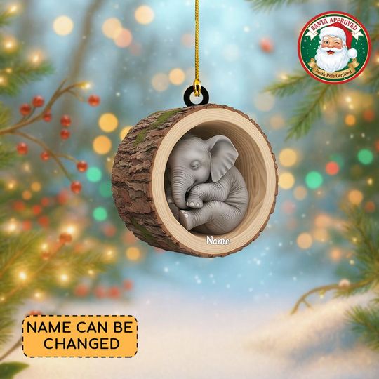 Discover Personalized Elephant Christmas Ornament, Elephant Tree Trunk Ornament, Elephant Tree Hollow Ornament, Elephant Ornament Gift Thdso-2651