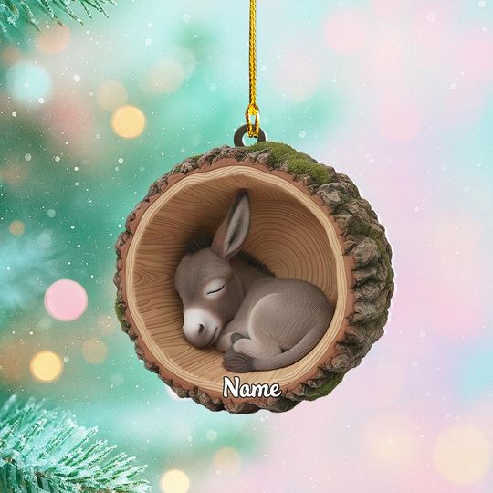 Personalized Donkey Christmas Ornament, Donkey Tree Trunk Ornament, Donkey Tree Hollow Ornament Decor, Donkey Ornament Xmas Gift