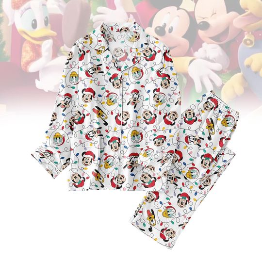 Discover Mickey and Friends Christmas Pajamas, Disney Character Holiday Lights PJs Set, Disney Cartoon Sleepwear, Cozy Xmas Festive Outfit
