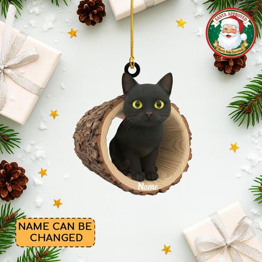 Discover Personalized Black Cat Christmas Ornament, Black Cat Tree Trunk Ornament, Black Cat Tree Hollow Ornament Decor, Cat Lovers Gift Thdso-2640