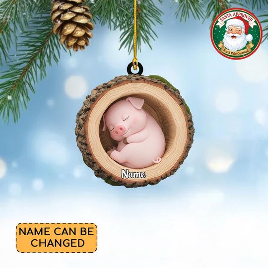 Discover Personalized Pig Christmas Ornament, Pig Tree Trunk Ornament, Pig Tree Hollow Ornament Decor, Pig Lovers Ornament Holiday Gift Thdso-2635