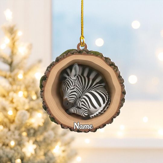 Discover Personalized Zebra Christmas Ornament, Zebra Tree Trunk Ornament, Zebra Tree Hollow Ornament Decor, Zebra Lovers Ornament Gift Thdso-2659