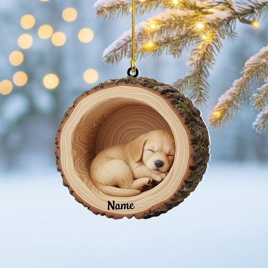 Discover Personalized Dog Christmas Ornament, Dog Tree Trunk Ornament, Puppy Tree Hollow Ornament Decor, Dog Lovers Ornament Holiday Gift Thdso-2654