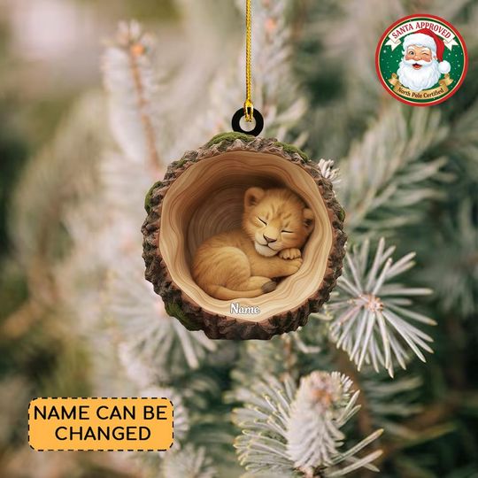Personalized Lion Christmas Ornament, Lion Tree Trunk Ornament, Lion Tree Hollow Ornament Decor, Lion Lovers Ornament Xmas Gift