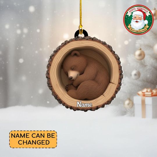 Discover Personalized Bear Christmas Ornament, Bear Tree Trunk Ornament, Bear Tree Hollow Ornament Decor, Bear Lovers Ornament Xmas Gift Thdso-2645