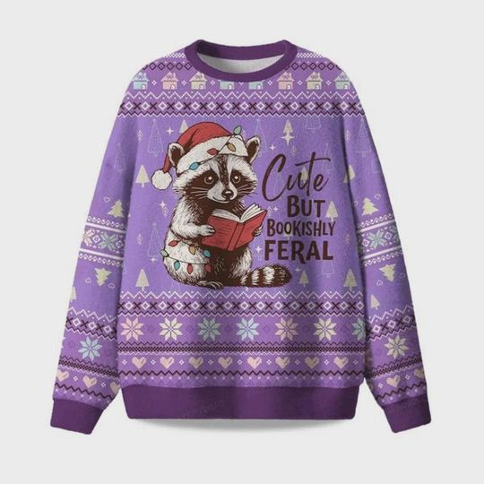 Discover Cute But Bookishly Feral Raccoon Ugly Christmas Sweater