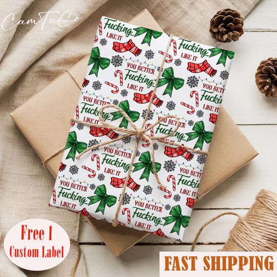 Discover Funny Christmas Wrapping Paper , Sarcastic Plaid Bows Paper, Holiday Gift