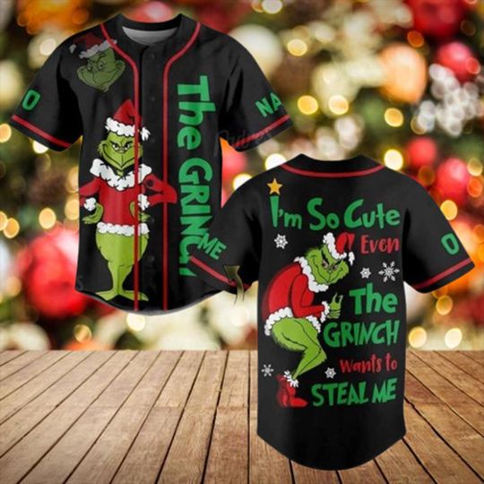 Custom Merry Grin Christmas Baseball Jersey, Personalized Funny Character Baseball Shirt
