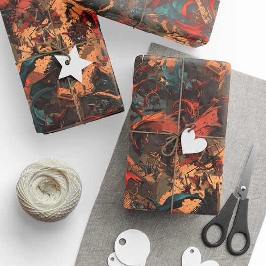 Discover Fantasy Dungeon and Dragons Wrapping Paper, RPG Gamers Gift, Medieval Lover Present, Epic Battle Design, Gift Wrap Roll