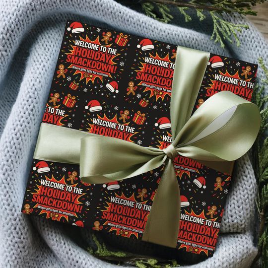 Discover Funny Christmas Wrapping Paper | Holiday Wrestling Entertainment SmacDown Gift Wrap | White Elephant Gag Gift | Wrestling Entertainment Style Christmas Gift Wrap Roll